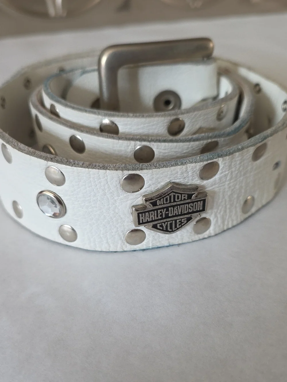 Harley-Davidson White Genuine Leather Studded Biker Belt - Size 34